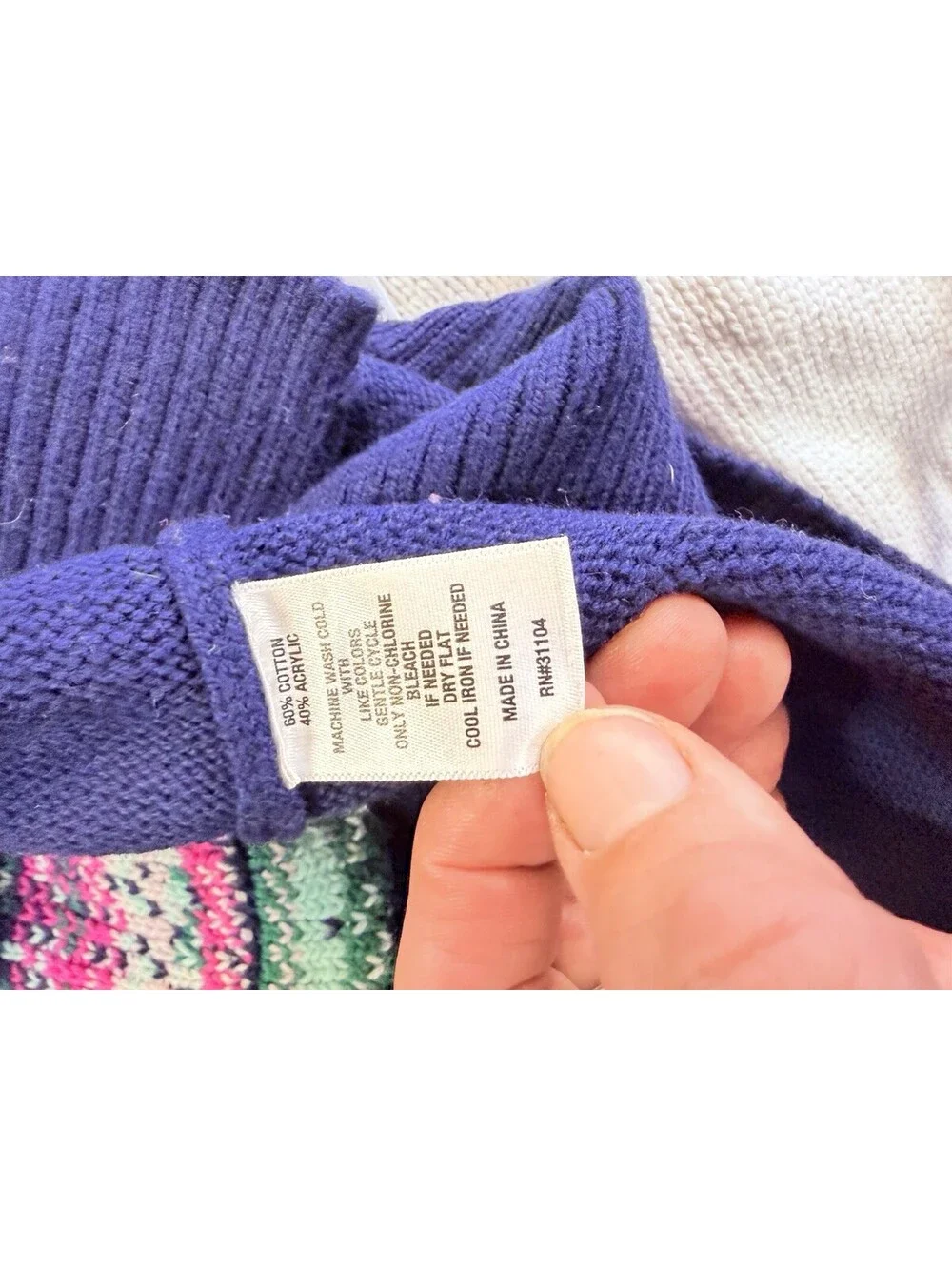 Crown & Ivy Fair Isle Mock Neck Sweater Navy Pink Green White Women's M Oversize